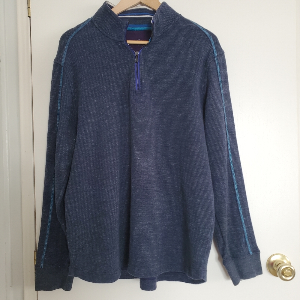Robert Graham Mock Neck Pullover Sweatshirt Size XL Blue 1/4 Zip